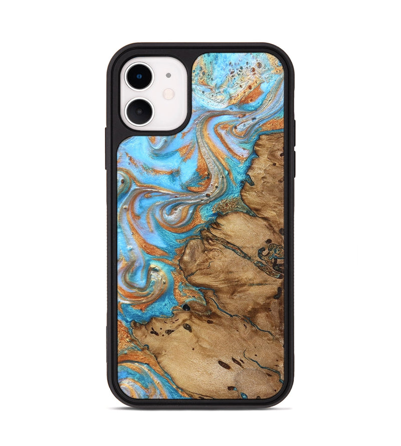 iPhone 11 Wood Phone Case - Daisie (Teal & Gold, 821851)