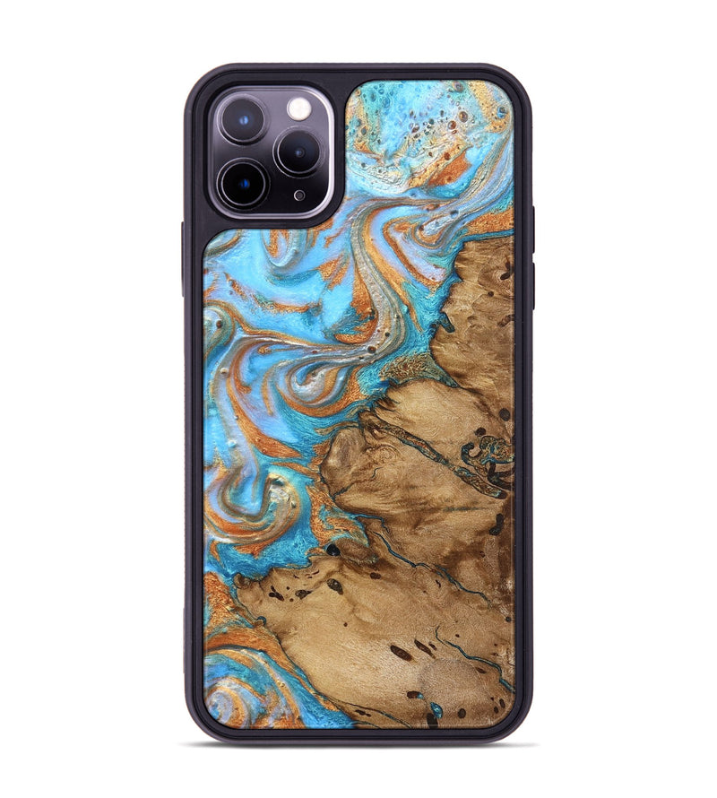 iPhone 11 Pro Max Wood Phone Case - Daisie (Teal & Gold, 821851)