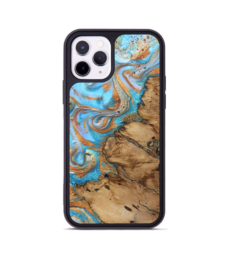 iPhone 11 Pro Wood Phone Case - Daisie (Teal & Gold, 821851)