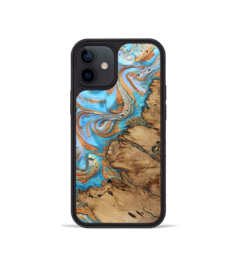 iPhone 12 mini Wood Phone Case - Daisie (Teal & Gold, 821851)
