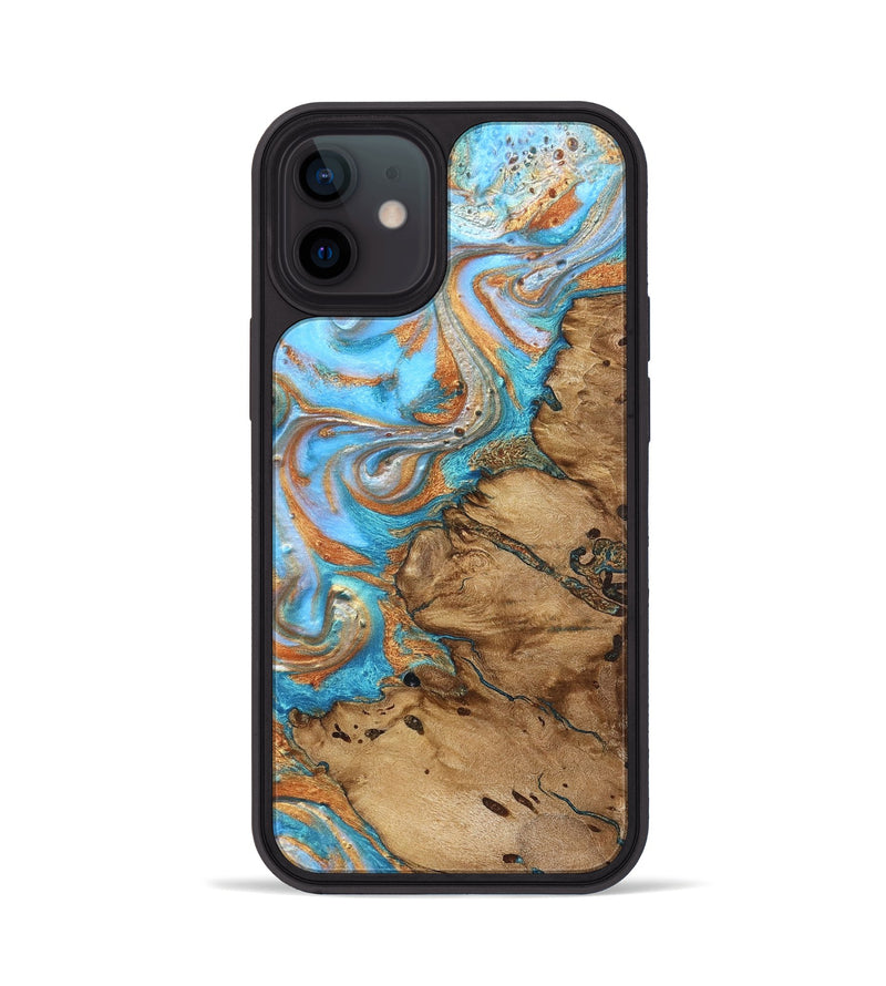 iPhone 12 Wood Phone Case - Daisie (Teal & Gold, 821851)