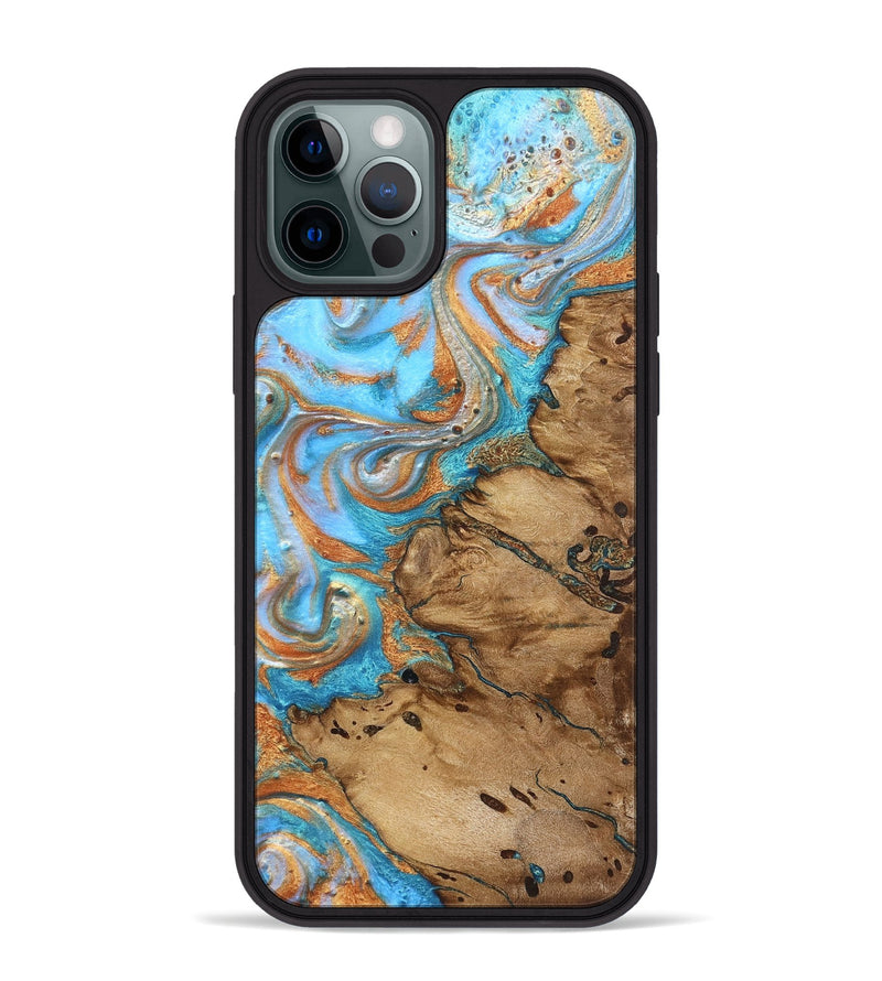 iPhone 12 Pro Max Wood Phone Case - Daisie (Teal & Gold, 821851)