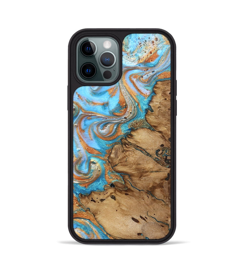 iPhone 12 Pro Wood Phone Case - Daisie (Teal & Gold, 821851)