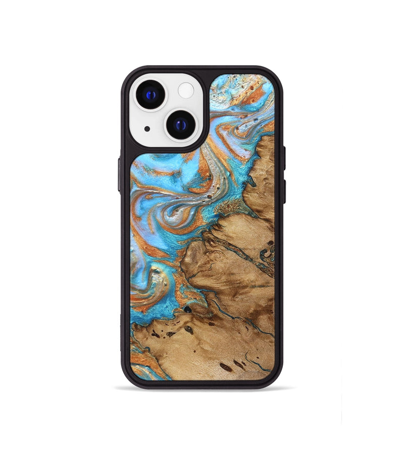 iPhone 13 mini Wood Phone Case - Daisie (Teal & Gold, 821851)