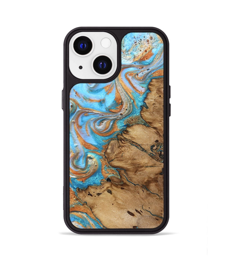 iPhone 13 Wood Phone Case - Daisie (Teal & Gold, 821851)