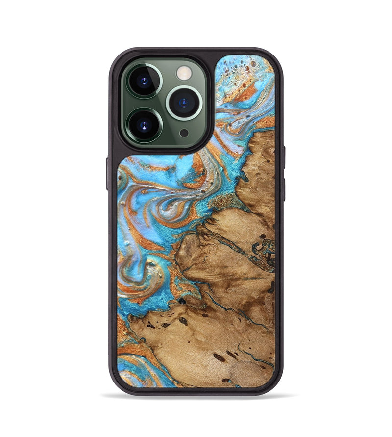 iPhone 13 Pro Wood Phone Case - Daisie (Teal & Gold, 821851)