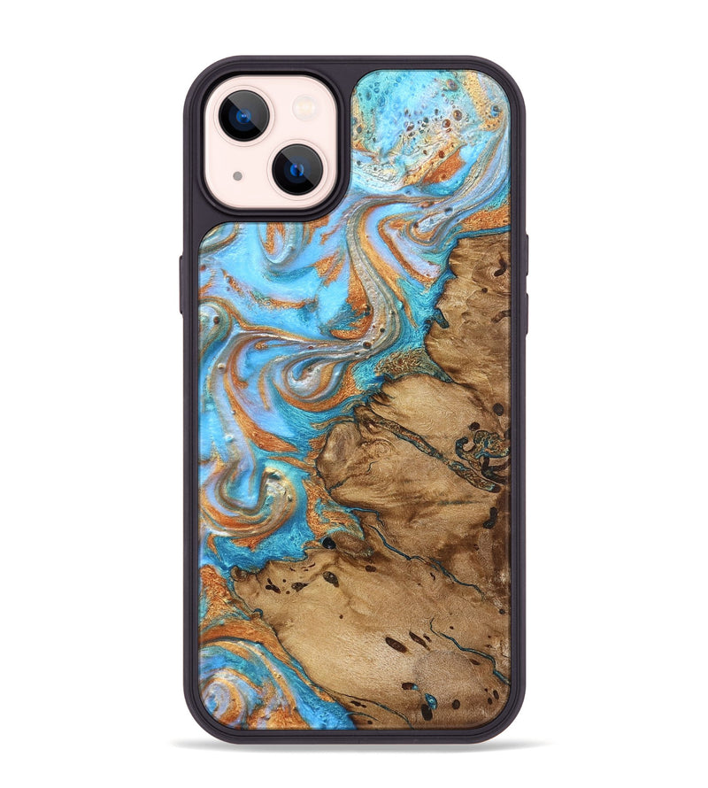 iPhone 14 Plus Wood Phone Case - Daisie (Teal & Gold, 821851)