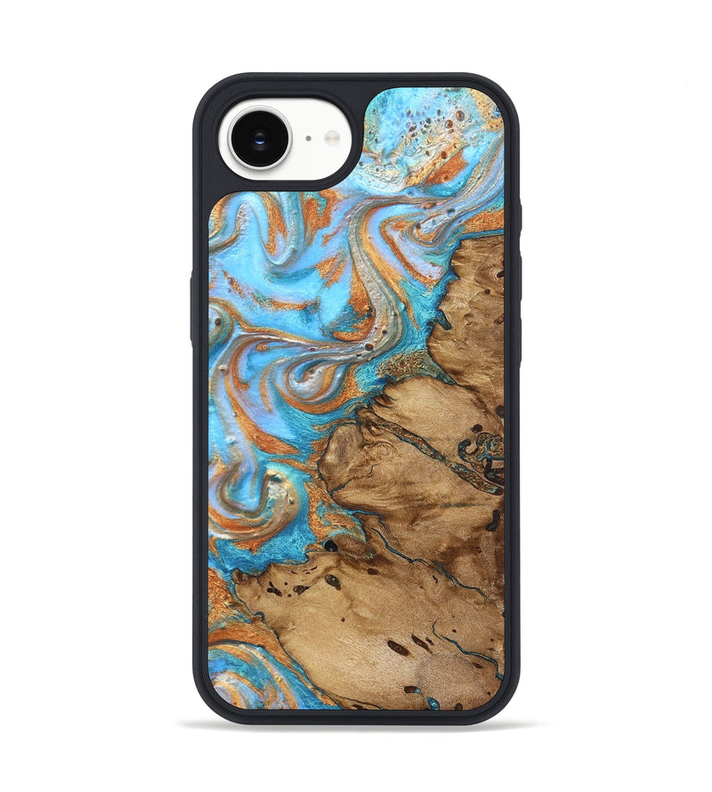 iPhone 16e Wood Phone Case - Daisie (Teal & Gold, 821851)