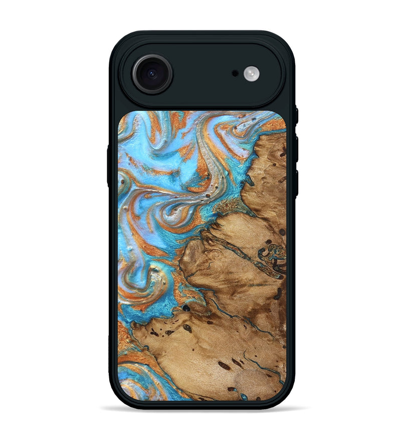 iPhone 17 Air Wood Phone Case - Daisie (Teal & Gold, 821851)