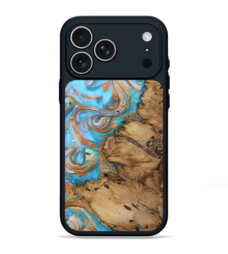 iPhone 17 Pro Max Wood Phone Case - Daisie (Teal & Gold, 821851)