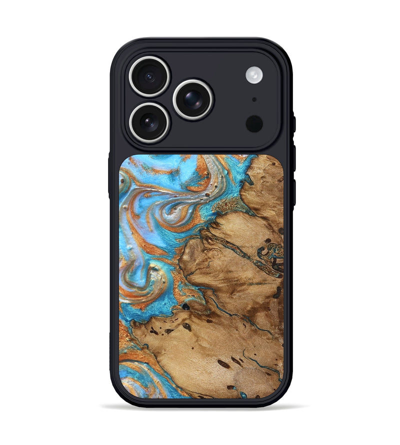 iPhone 17 Pro Wood Phone Case - Daisie (Teal & Gold, 821851)