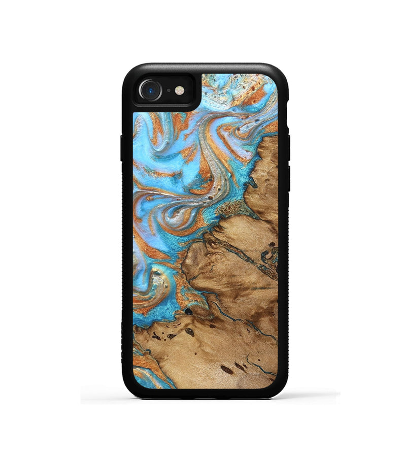 iPhone SE Wood Phone Case - Daisie (Teal & Gold, 821851)