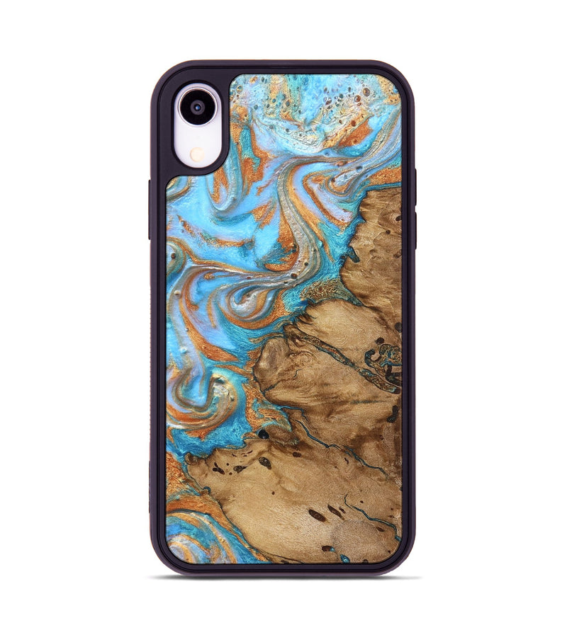 iPhone Xr Wood Phone Case - Daisie (Teal & Gold, 821851)