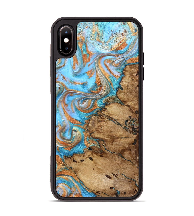 iPhone Xs Max Wood Phone Case - Daisie (Teal & Gold, 821851)