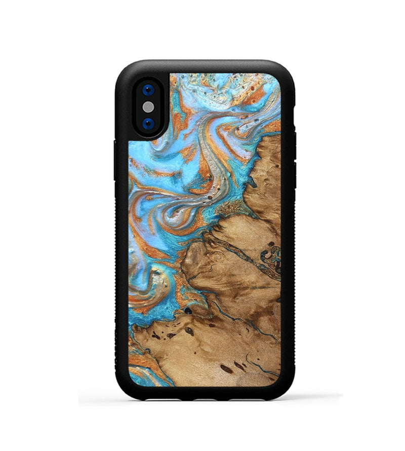 iPhone Xs Wood Phone Case - Daisie (Teal & Gold, 821851)
