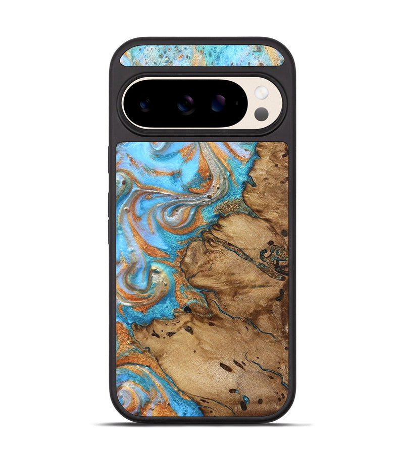 Pixel 10 Wood Phone Case - Daisie (Teal & Gold, 821851)