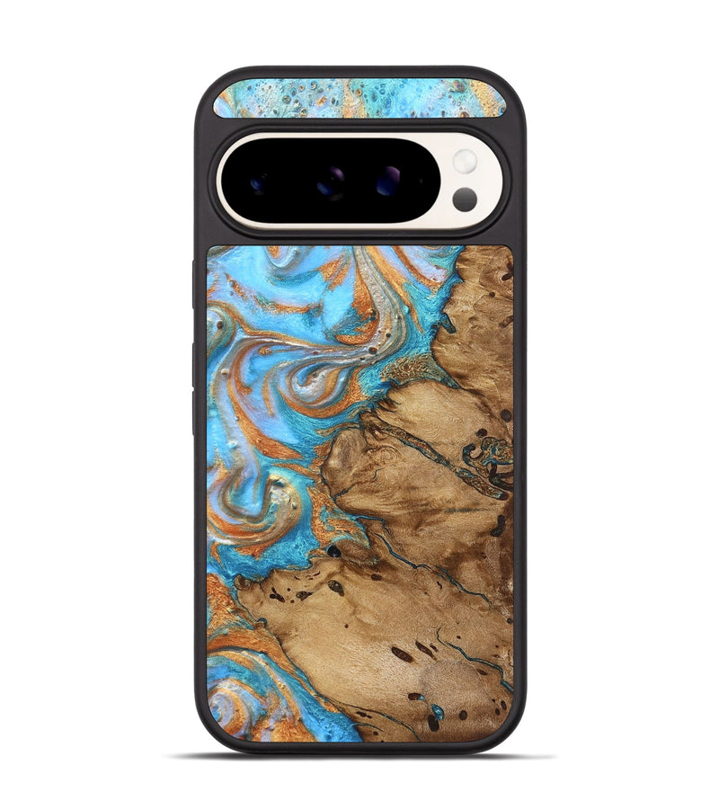Pixel 9 Pro Wood Phone Case - Daisie (Teal & Gold, 821851)