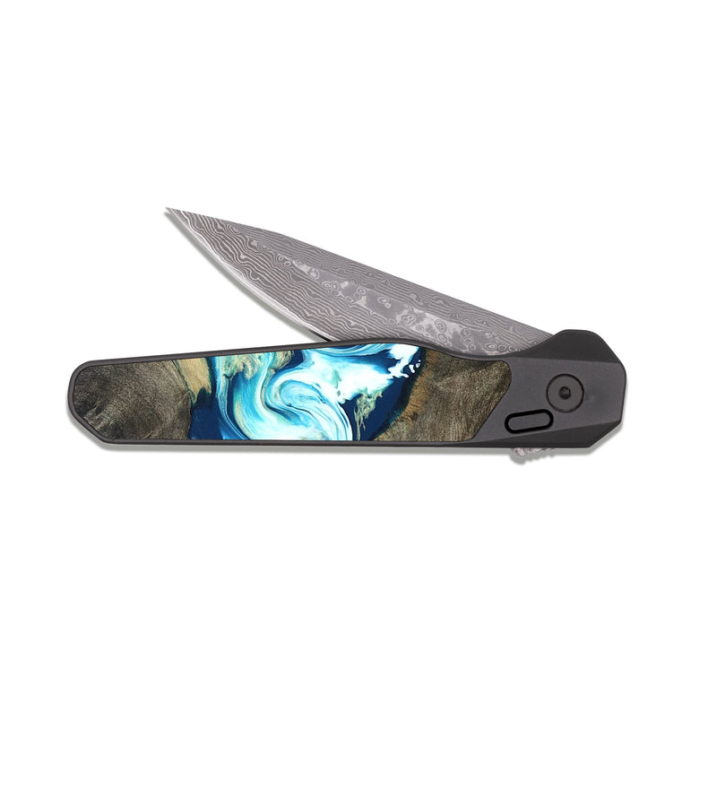 EDC Dark Damascus Wood Pocket Knife - Tayler (Blue, 822026)