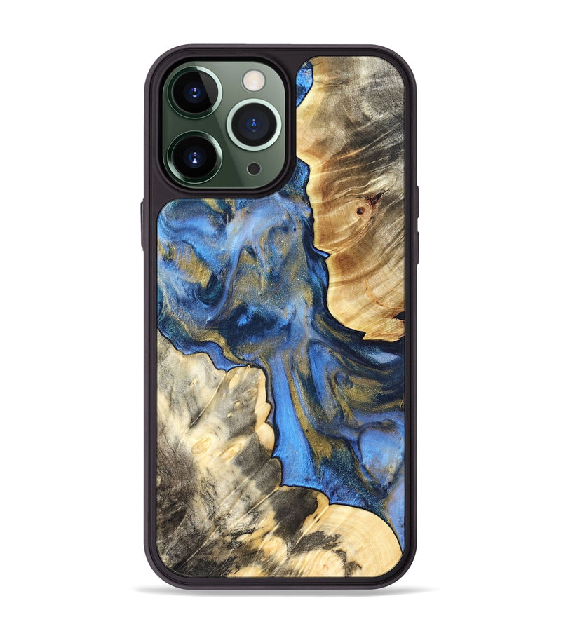 iPhone 13 Pro Max Wood Phone Case - Tanisha (Teal & Gold, 822028)
