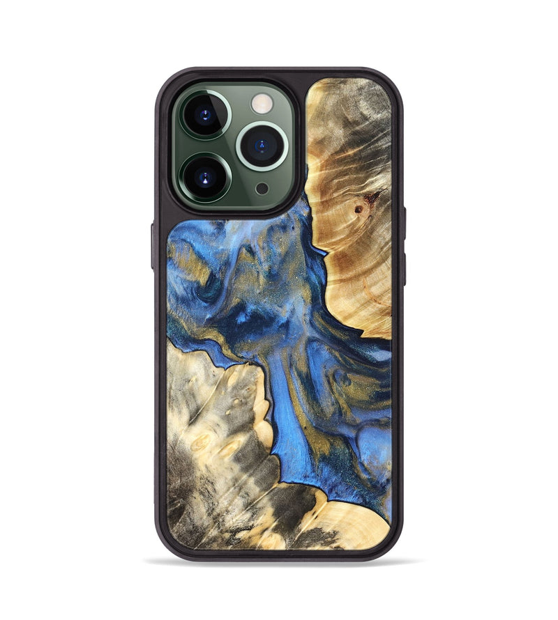 iPhone 13 Pro Wood Phone Case - Tanisha (Teal & Gold, 822028)