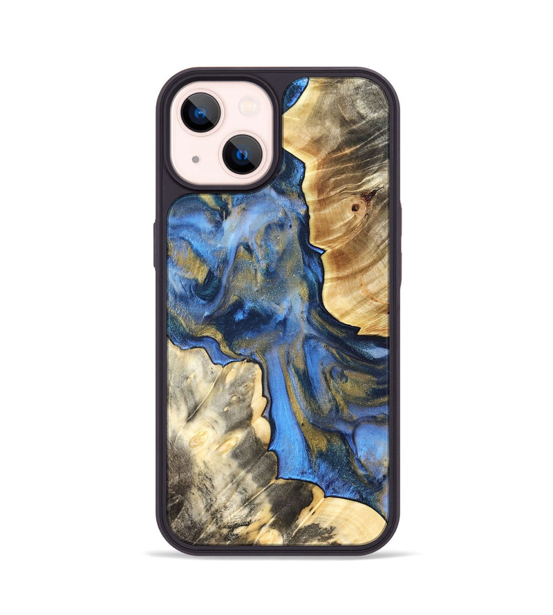iPhone 14 Wood Phone Case - Tanisha (Teal & Gold, 822028)