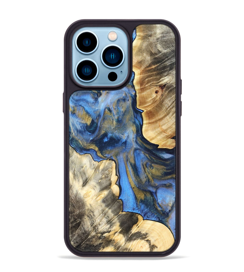 iPhone 14 Pro Max Wood Phone Case - Tanisha (Teal & Gold, 822028)
