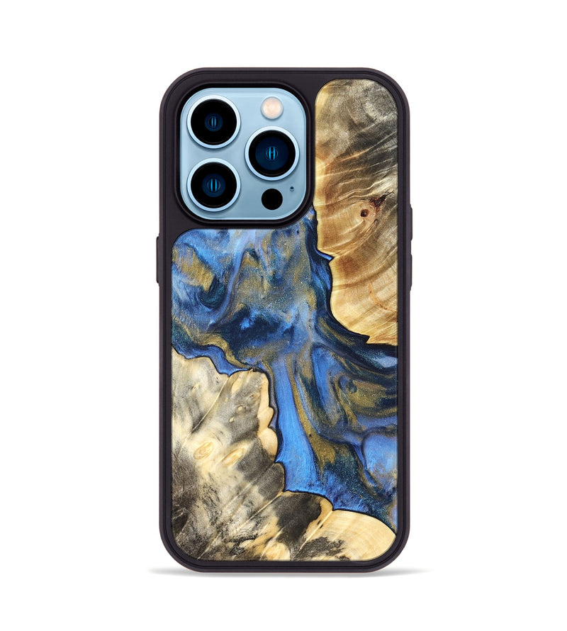 iPhone 14 Pro Wood Phone Case - Tanisha (Teal & Gold, 822028)