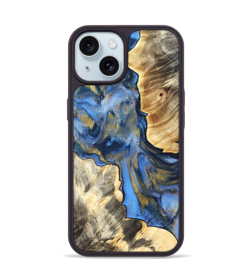iPhone 15 Wood Phone Case - Tanisha (Teal & Gold, 822028)
