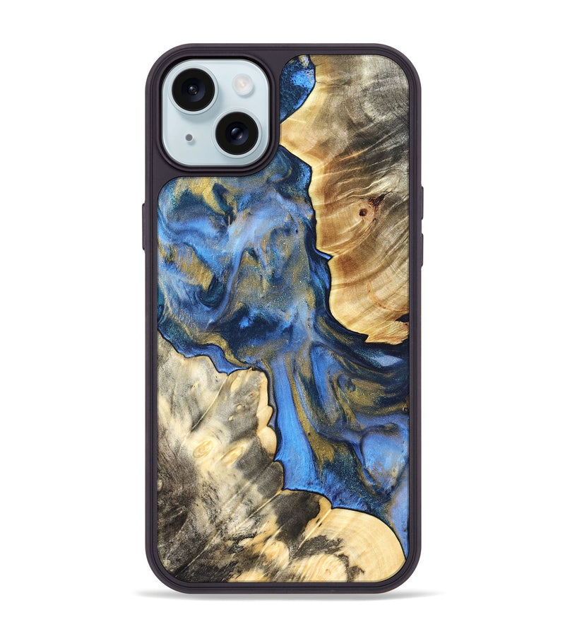 iPhone 15 Plus Wood Phone Case - Tanisha (Teal & Gold, 822028)