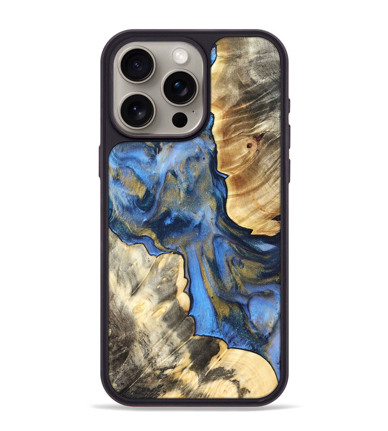 iPhone 15 Pro Max Wood Phone Case - Tanisha (Teal & Gold, 822028)
