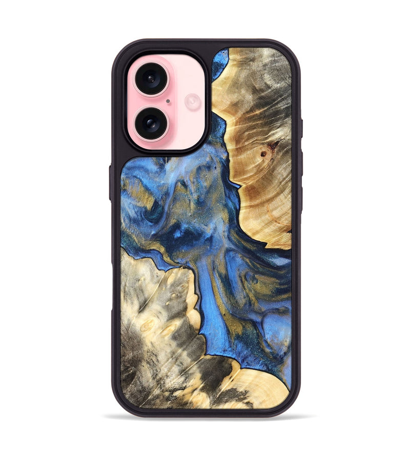 iPhone 16 Wood Phone Case - Tanisha (Teal & Gold, 822028)