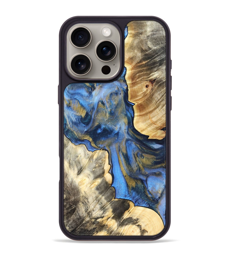 iPhone 16 Pro Max Wood Phone Case - Tanisha (Teal & Gold, 822028)