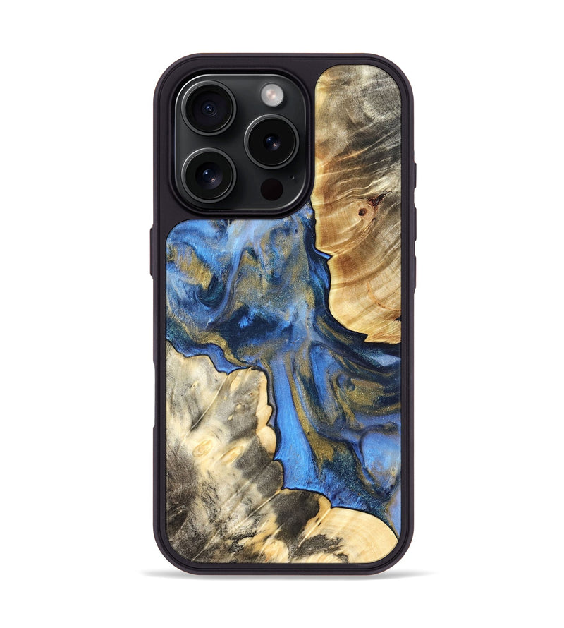 iPhone 16 Pro Wood Phone Case - Tanisha (Teal & Gold, 822028)