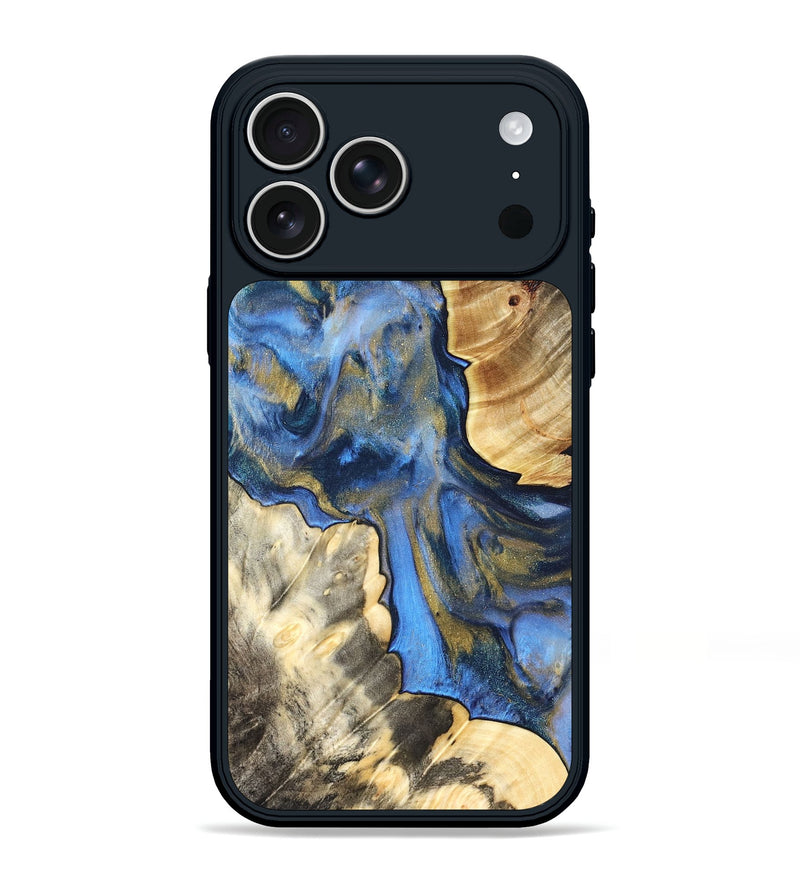 iPhone 17 Pro Max Wood Phone Case - Tanisha (Teal & Gold, 822028)