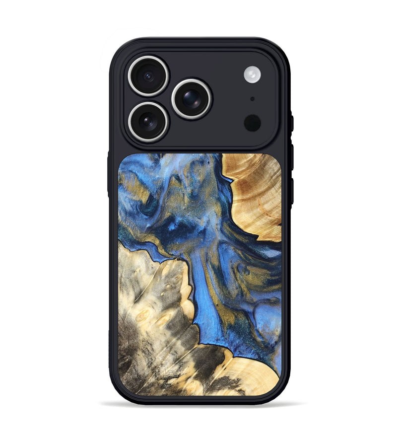 iPhone 17 Pro Wood Phone Case - Tanisha (Teal & Gold, 822028)