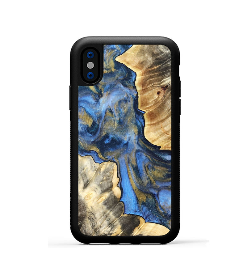 iPhone Xs Wood Phone Case - Tanisha (Teal & Gold, 822028)