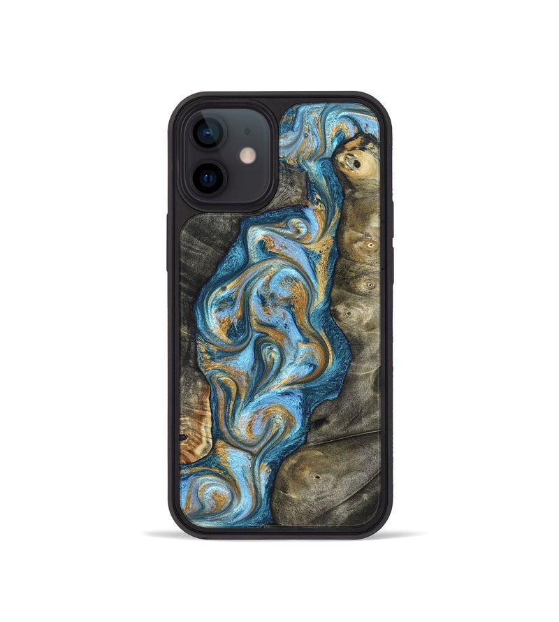 iPhone 12 mini Wood Phone Case - Jenny (Teal & Gold, 822029)