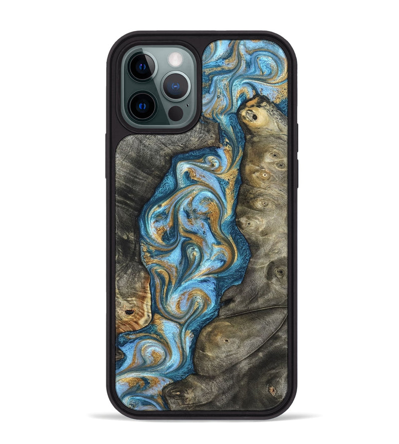 iPhone 12 Pro Max Wood Phone Case - Jenny (Teal & Gold, 822029)