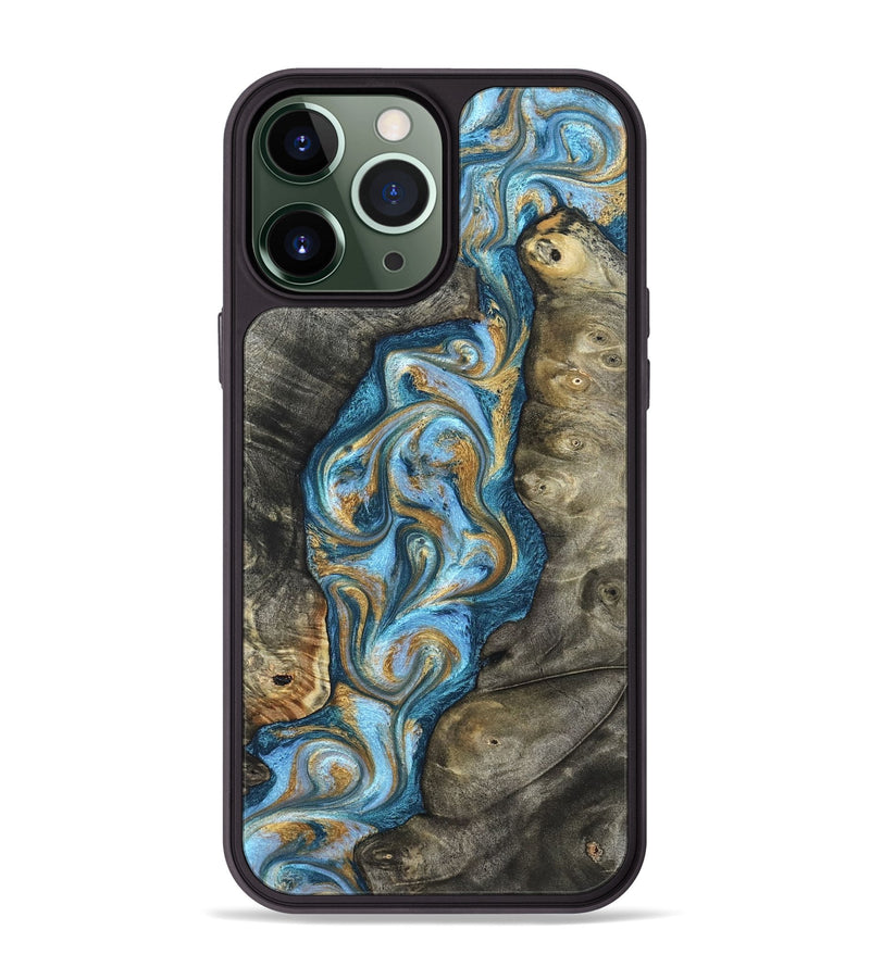 iPhone 13 Pro Max Wood Phone Case - Jenny (Teal & Gold, 822029)
