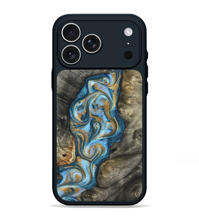 iPhone 17 Pro Max Wood Phone Case - Jenny (Teal & Gold, 822029)