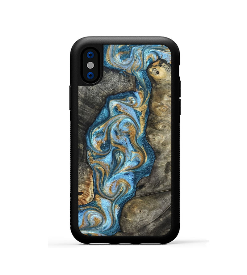 iPhone Xs Wood Phone Case - Jenny (Teal & Gold, 822029)