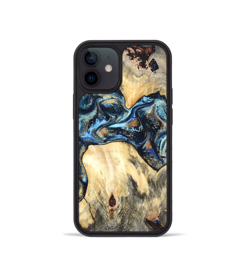 iPhone 12 mini Wood Phone Case - Dollie (Teal & Gold, 822030)