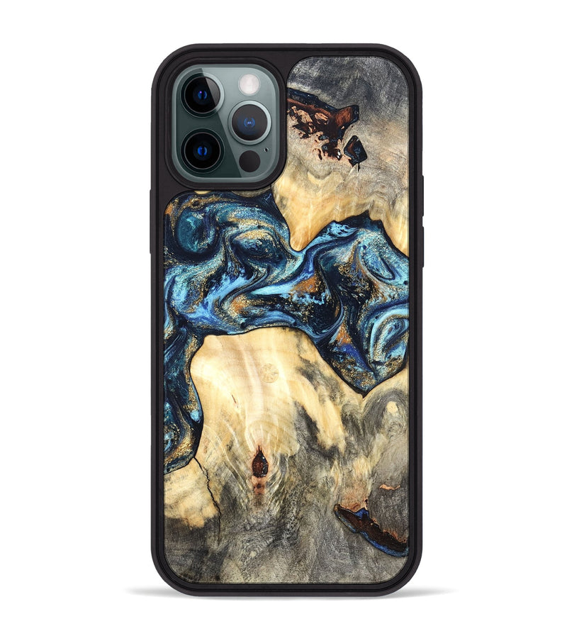 iPhone 12 Pro Max Wood Phone Case - Dollie (Teal & Gold, 822030)