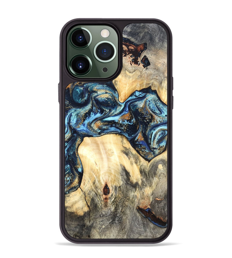iPhone 13 Pro Max Wood Phone Case - Dollie (Teal & Gold, 822030)