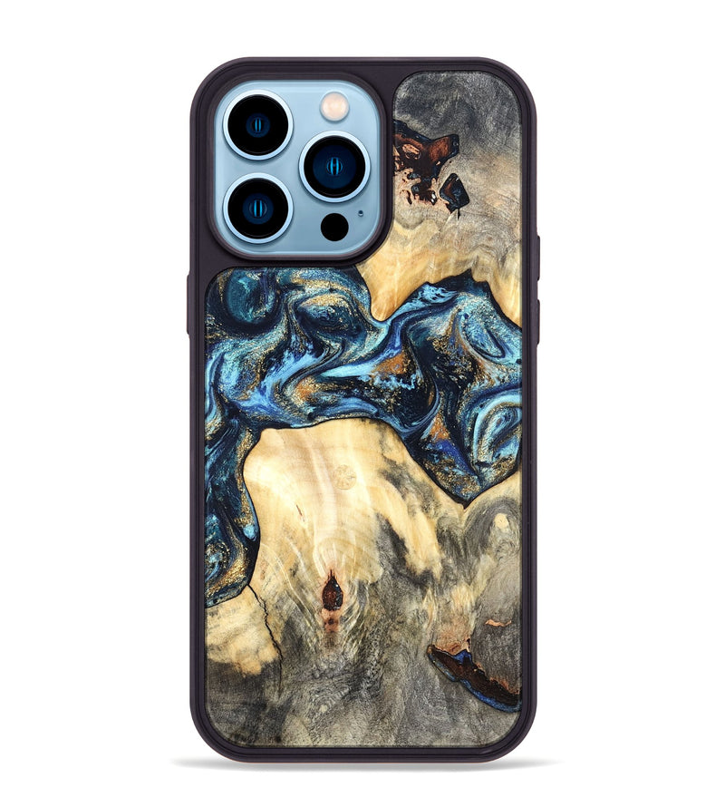 iPhone 14 Pro Max Wood Phone Case - Dollie (Teal & Gold, 822030)