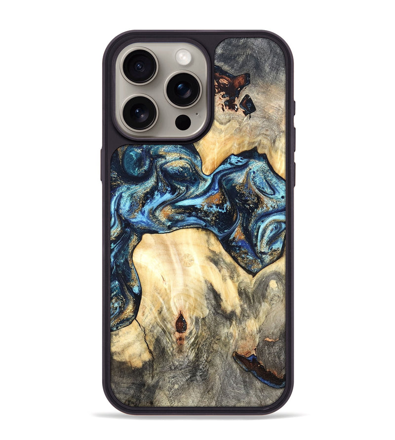 iPhone 15 Pro Max Wood Phone Case - Dollie (Teal & Gold, 822030)