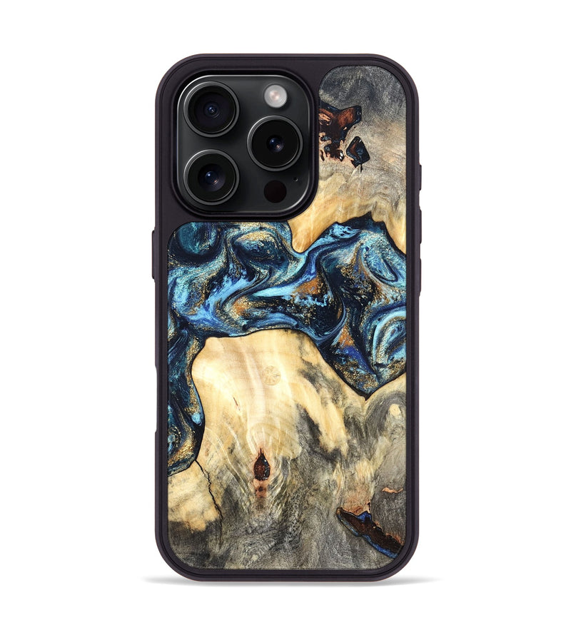 iPhone 16 Pro Wood Phone Case - Dollie (Teal & Gold, 822030)
