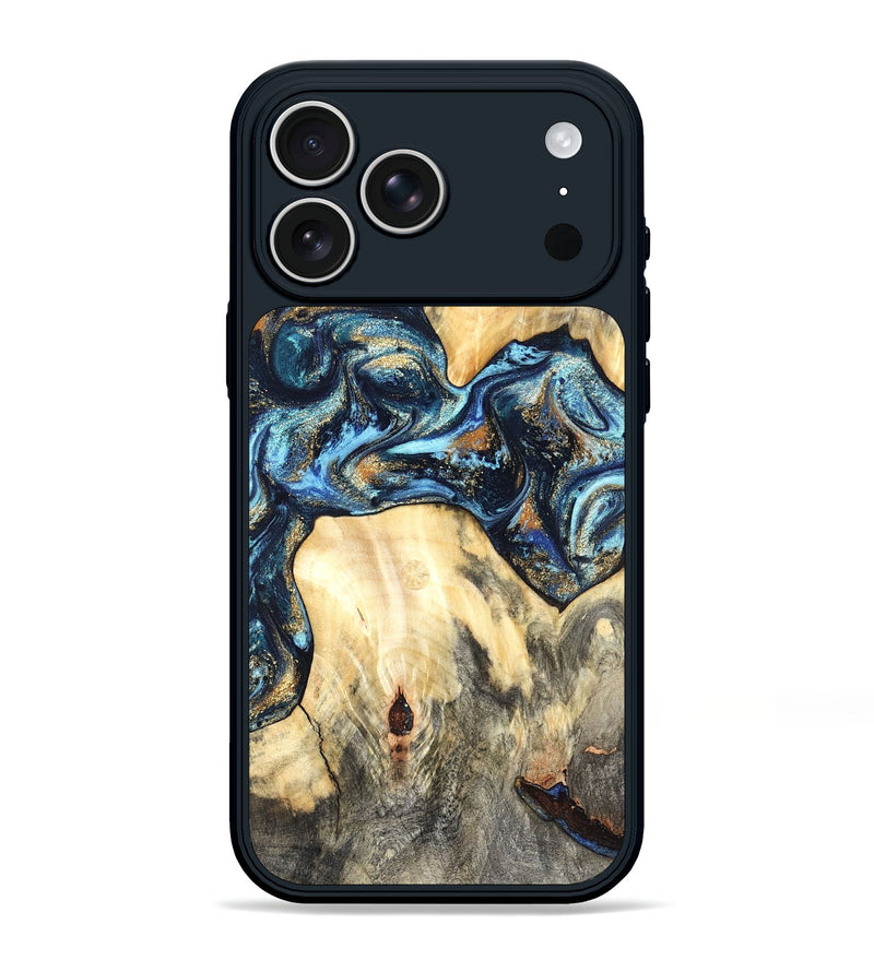 iPhone 17 Pro Max Wood Phone Case - Dollie (Teal & Gold, 822030)