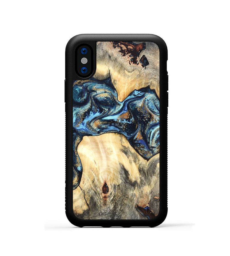 iPhone Xs Wood Phone Case - Dollie (Teal & Gold, 822030)