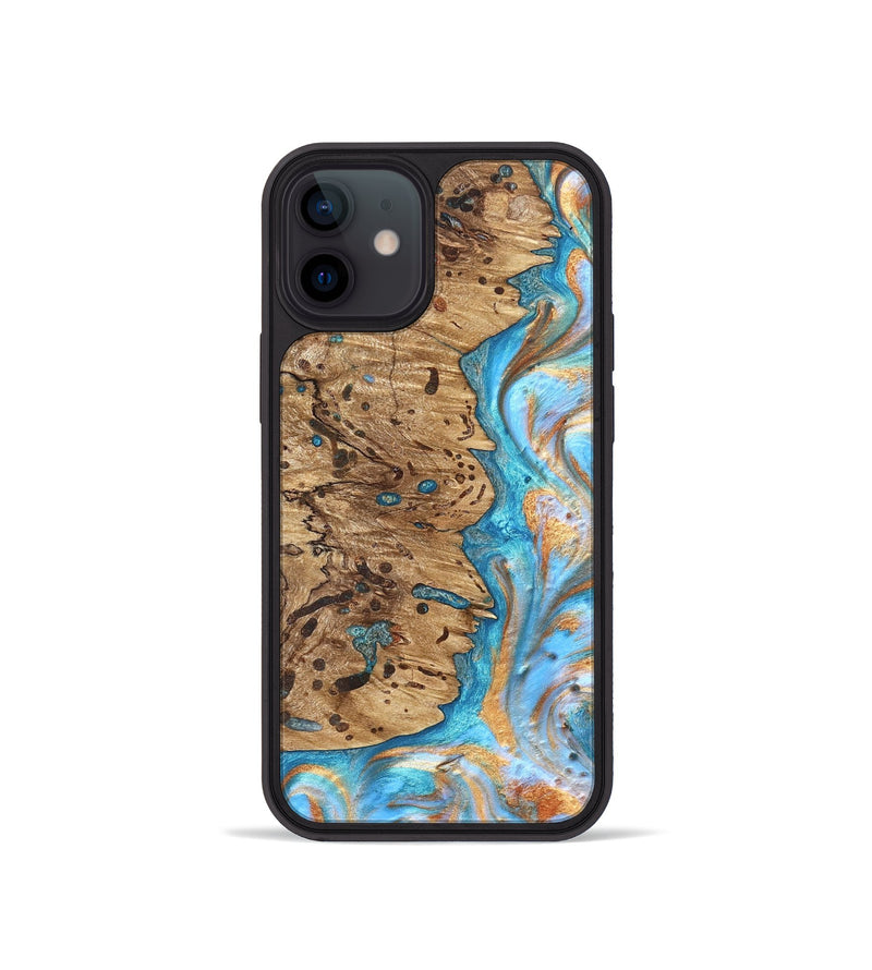 iPhone 12 mini Wood Phone Case - Cicero (Teal & Gold, 822031)